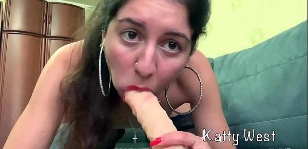  Katty West in stockings sucking and fucking dildo until massive orgasm